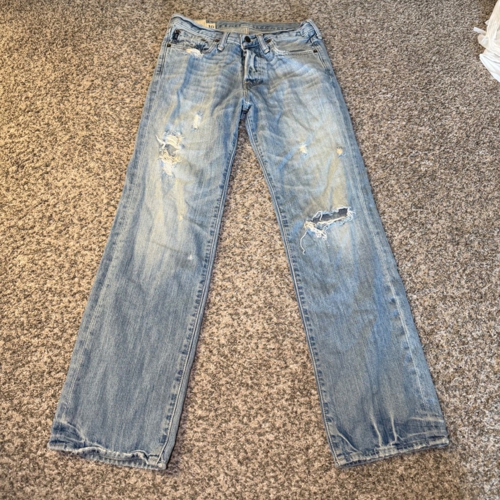 Abercrombie Kids Boys 16 Slim Distressed Straight Leg Light Wash Ripped Jeans